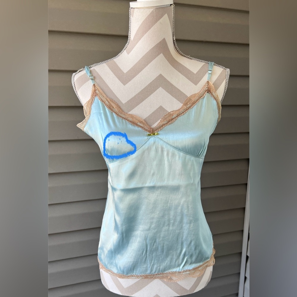 Vintage Y2K Old Navy Lace Blue Tan camisole Top Sz M - Picture 2 of 15